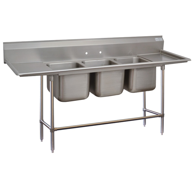 Advance Tabco 94-23-60-24RL Regaline Stainless Steel 3-Compartment Sink 115" with 20"F/B x 20"W x 14" Deep Bowls - Left/Right Drainboards