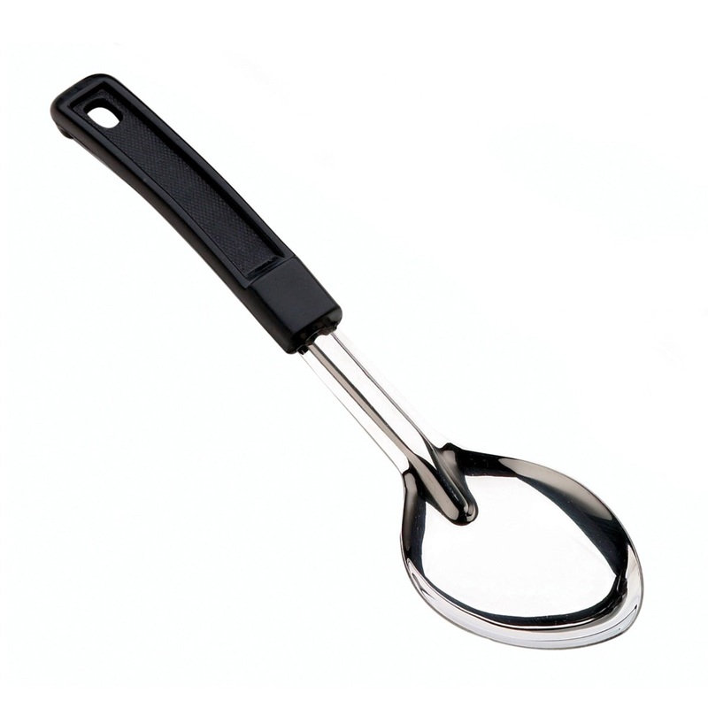 Browne 572351 Stainless Steel Solid Serving Spoon with Black Handle 15"
