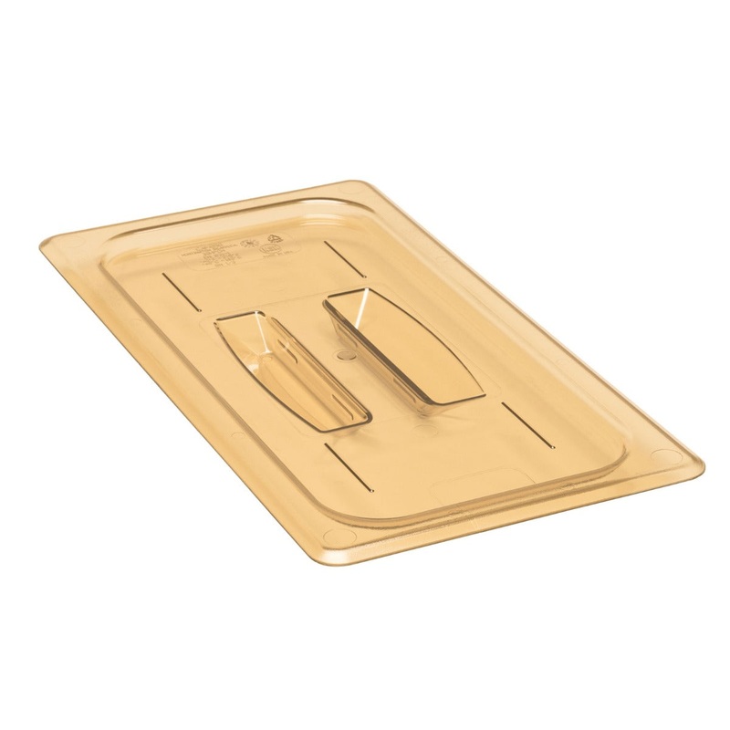 Cambro 30HPCH150 H-Pan Plastic High Heat Food Pan Cover with Handle - 1/3 Size - Amber