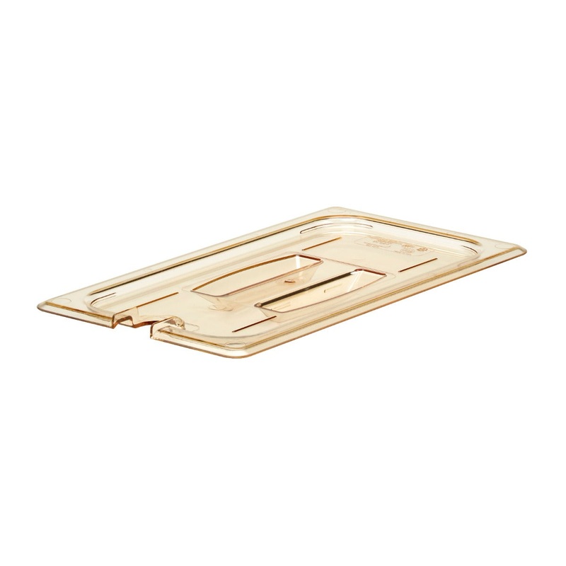Cambro 30HPCHN150 H-Pan Plastic High Heat Food Pan Cover with Handle & Spoon Notch - 1/3 Size - Amber