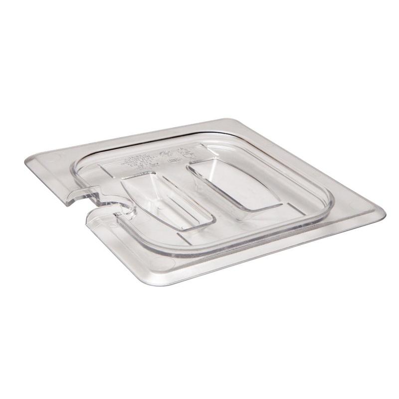 Cambro 60CWCHN135 Camwear Polycarbonate Food Pan Cover with Handle & Spoon Notch - 1/6 Size - Clear