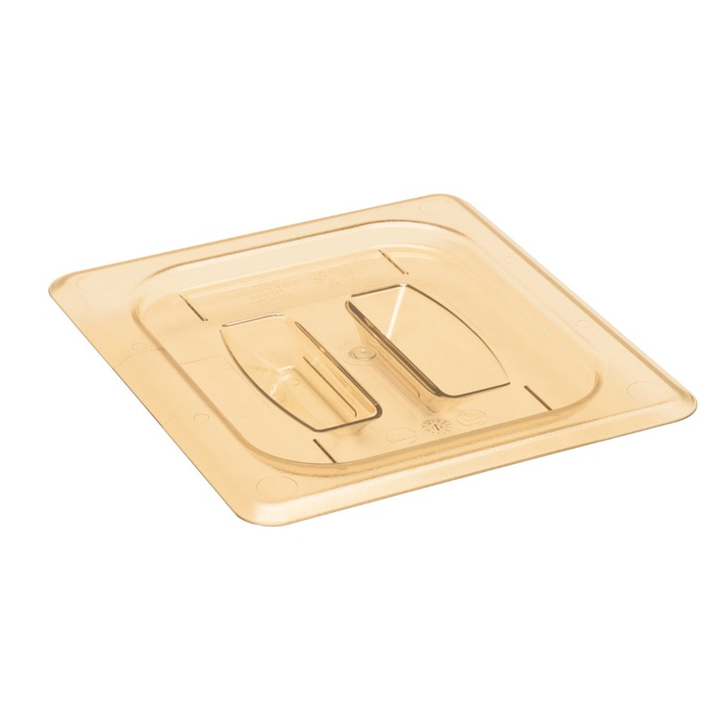 Cambro 60HPCH150 H-Pan Plastic Hight Heat Food Pan Cover with Handle - 1/6 Size - Amber