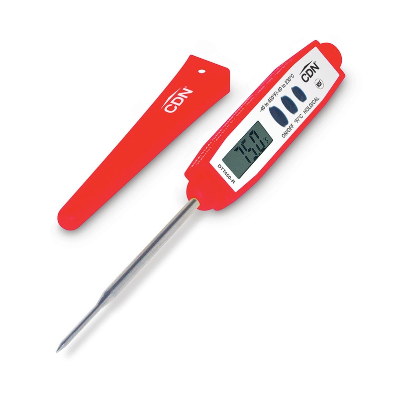 CDN DTT450-R Waterproof Thin Tip Digital Probe / Pocket Thermometer with 2-3/4" Stem - Red - -40 to 450 Degrees F