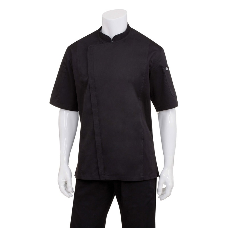 Chef Works BCSZ009BLK2XL Springfield Short Sleeve Single-Breasted Chef Coat with Zipper - Black / 2X-Large