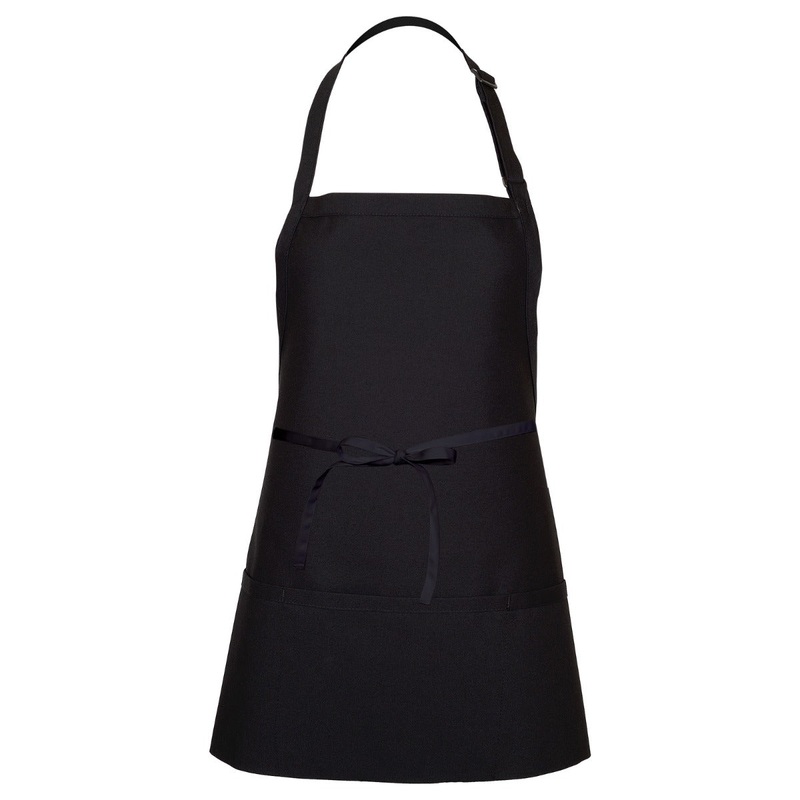 Fame Fabrics F10-18141 Bib Apron with 3 Divisional Pockets 28" x 24" - Black