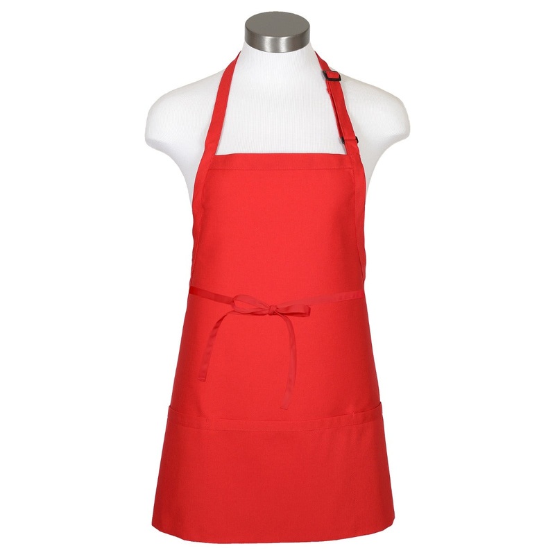 Fame Fabrics F10-18153  Bib Apron with 3 Divisional Pockets 28" x 24" - Red