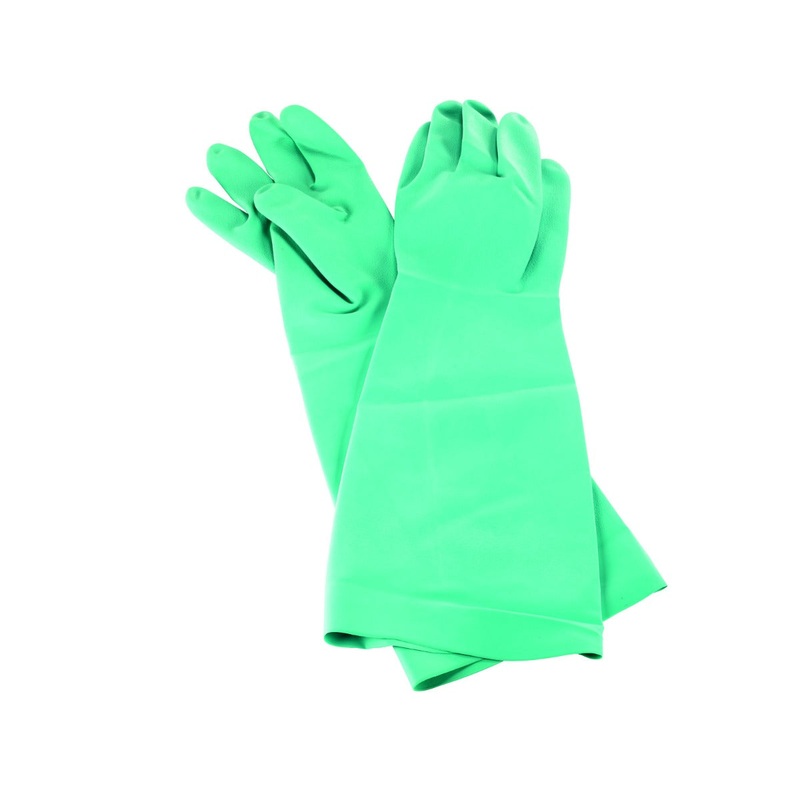 San Jamar 19NU-L Elbow Length Green Nitrile Flock-Lined Pot and Sink Dishwashing Gloves 19" - Large - 1/Pair