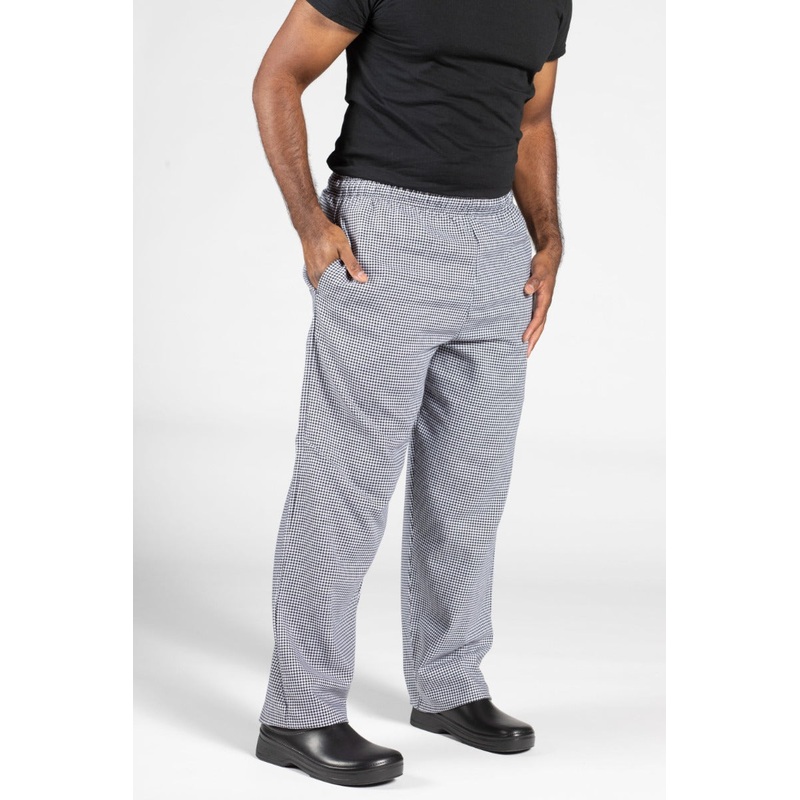 Uncommon Threads 4010-4001 Unisex Chef Pants with Elastic Waistband and Drawstring -  Houndstooth / X-Small