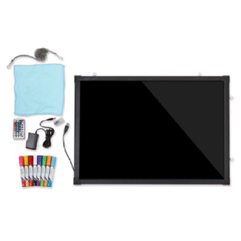 Alpine Industries 495-03 Hanging LED Illuminated Write-On Message Board with (8) Colored Markers, Erasing Towel and Remote Control 19-7/10" x 27-3/5"