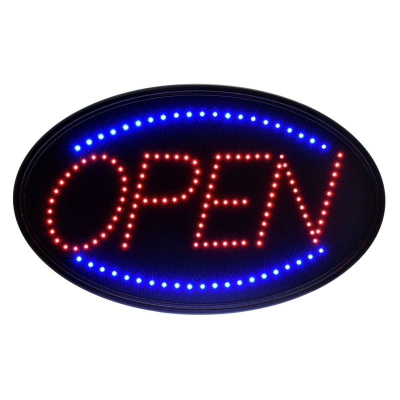 Alpine Industries 497-02 Horizontal Hanging Oval "Open" LED Sign with (1) Flashing Pattern 14" x 23"