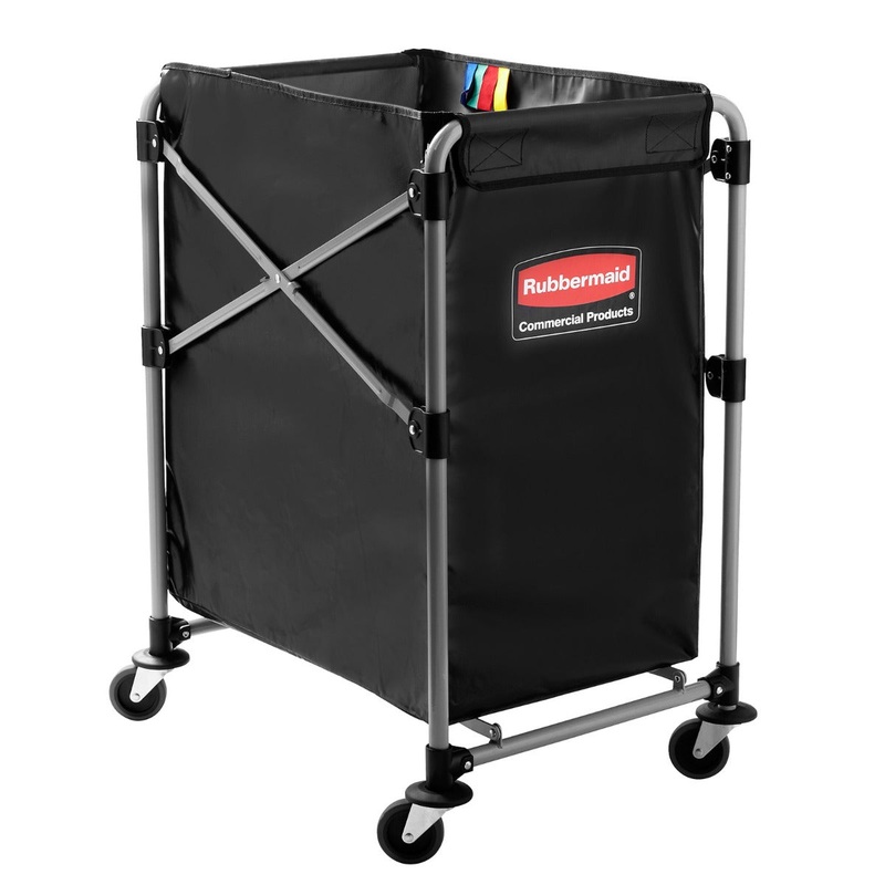 Rubbermaid 1881749 Executive Collapsible Basket X-Cart 4 Bushel Laundry Cart with Detachable Black Bag
