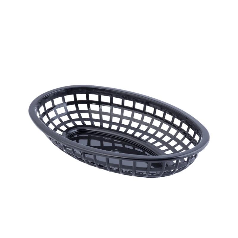TableCraft 1074BK Classic Basket - 9 1/4" x 6 " x 1 3/4", Polyethylene, Oval, Black