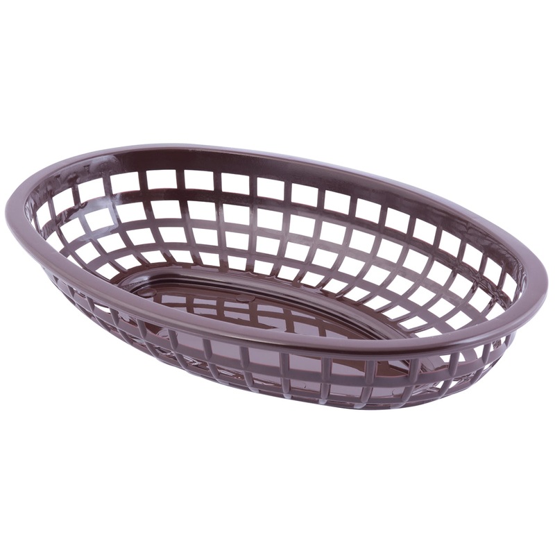 TableCraft 1074BR Classic Polyethylene Oval Basket 9-3/8" x 6-1/4" x 1-7/8"H - Brown - 36/Case