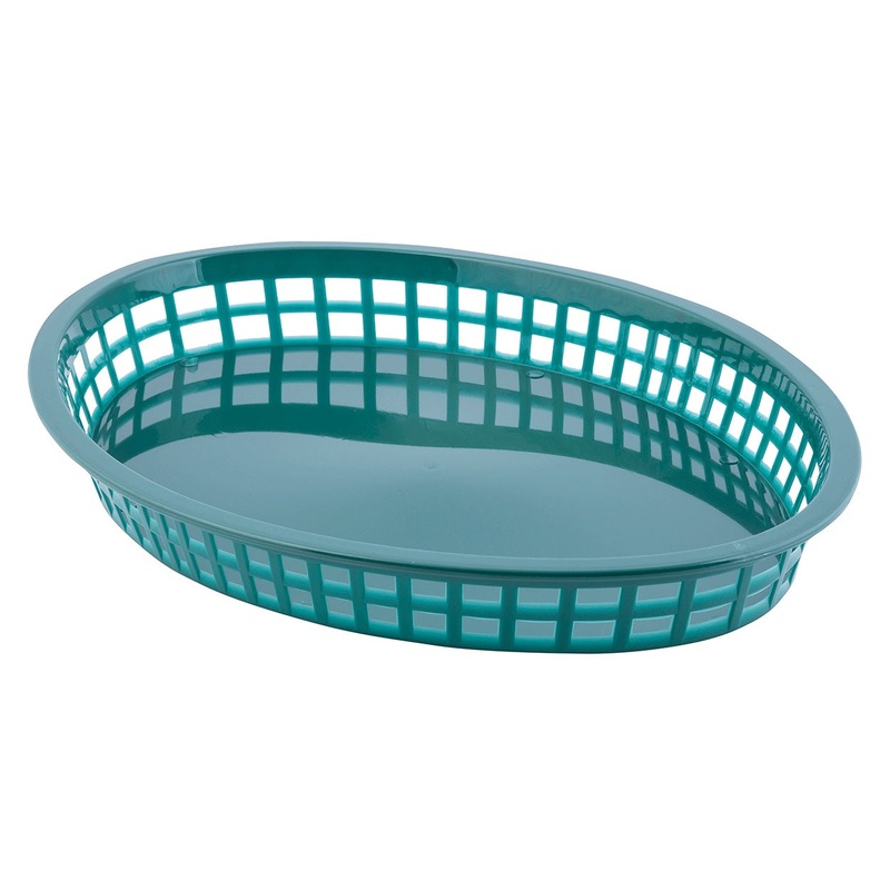 TableCraft 1086FG Texas Polyethylene Oval Platter Basket 12-3/4" x 9-1/2" x 1-1/2"H - Forest Green - 36/Case