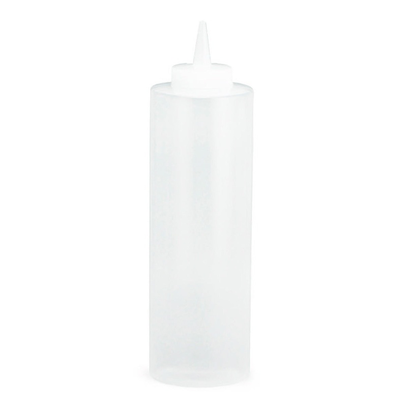 TableCraft 112C Standard Polyethylene Squeeze Bottle with Natural Cone Tip Top and 38 mm Opening 12 oz. - Clear - 36/Case