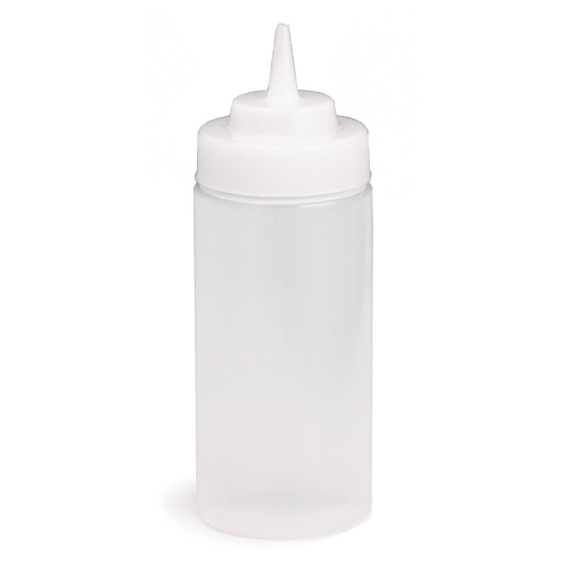 TableCraft 11663C Widemouth Polyethylene Squeeze Bottle with Natural Cone Tip and 63 mm Opening 16 oz. - Clear - 24/Case