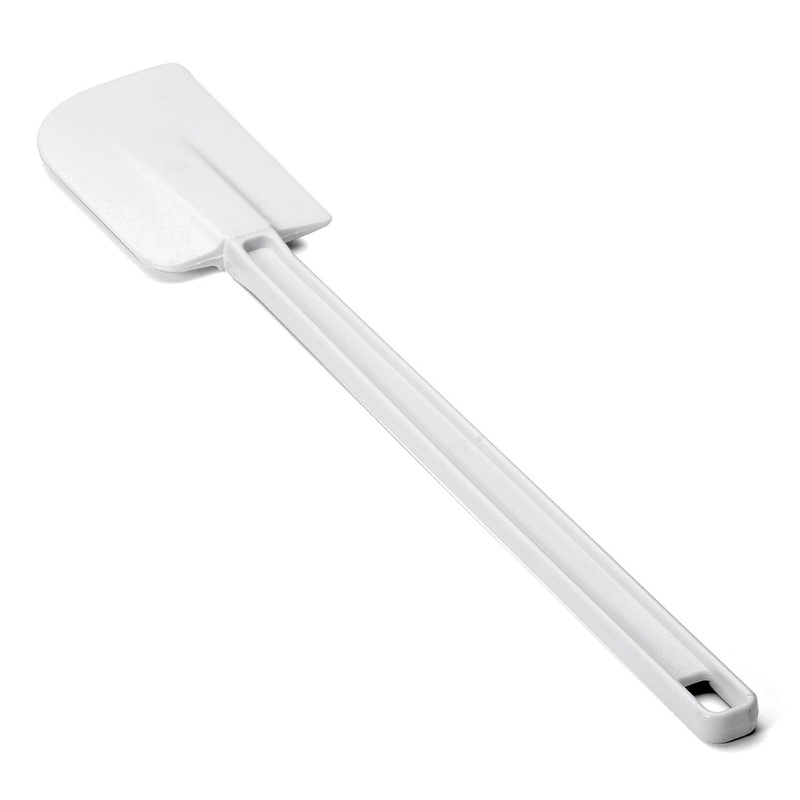 TableCraft 1516 Low-Heat Rubber Spatula with Flat Blade and White Polystyrene Handle 16" - 24/Case