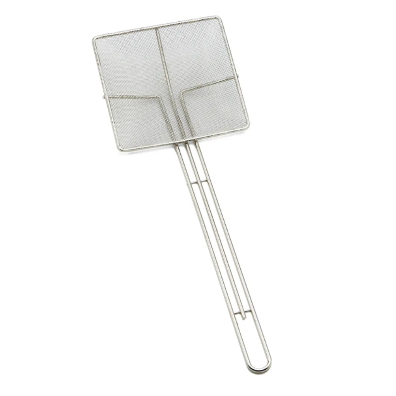 TableCraft 2677 Nickel-Plated Fine Mesh Square Skimmer with 6-1/2" x 6-1/2" Blade and Loop Handle 20" - 12/Case