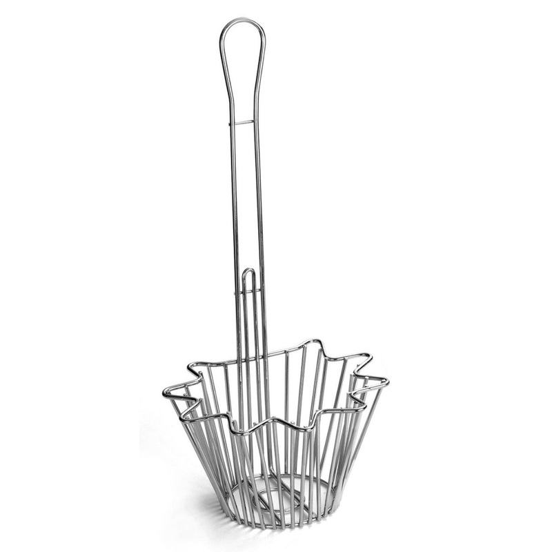 TableCraft 44080 Chrome-Plated Star Shape Taco Salad Bowl Fry Basket with 18"L Handle 7-1/2"W x 5"D - 4/Case