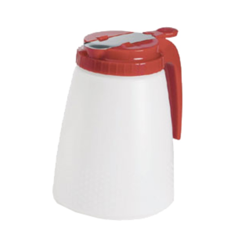 TableCraft 748R 48 oz All Purpose Cylindrical Dripcut Server - White Polyethylene, Red ABS Top