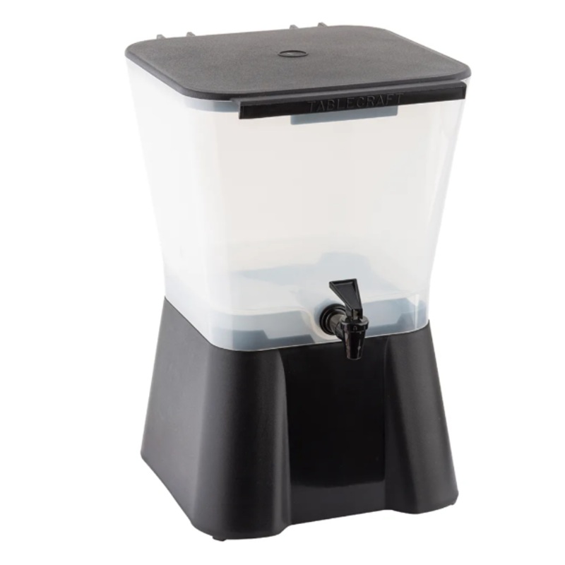 TableCraft 953 Polypropylene Square Non-Insulted Beverage Dispenser with Single Translucent Bowl, Black Base and Standard Tomlinson Faucet 3 gal.