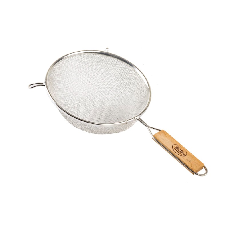 TableCraft 98 Tin-Plated Medium Double Mesh Strainer with 8" dia. Bowl and Wood Handle - 12/Case