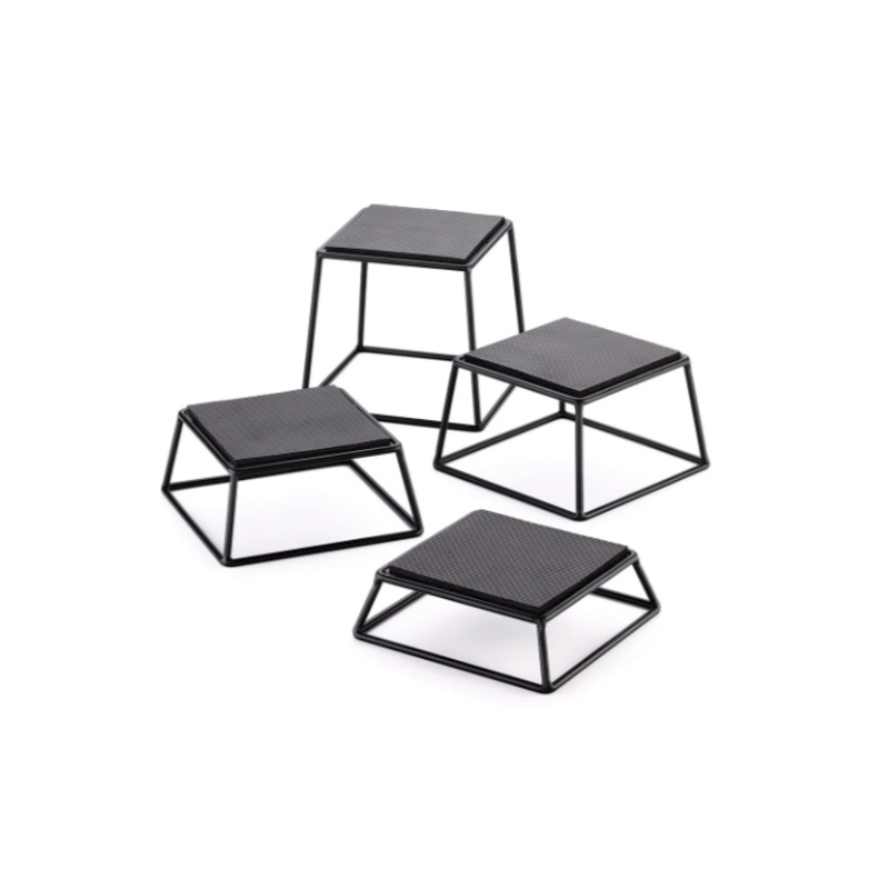 TableCraft BKR4 4 Piece Rectangular Metal Riser Set w/ Non-Slip Rubber Tops, Black