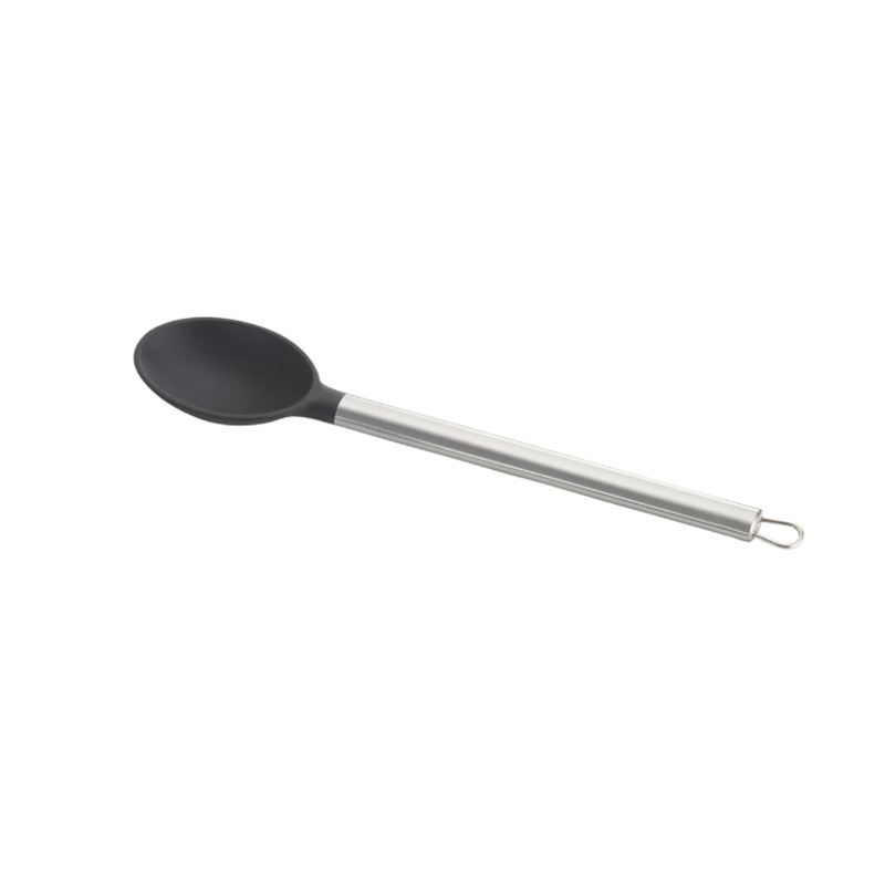TableCraft CW400 13" Solid Serving Spoon w/ Black Silicone Head & Stainless Steel Handle