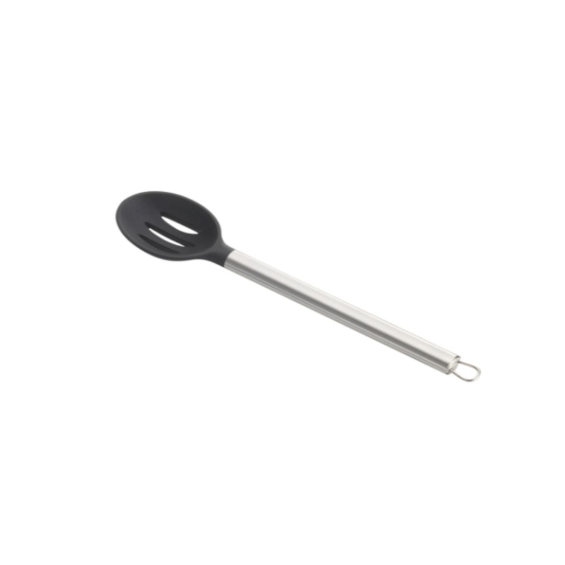 TableCraft CW401 13" Slotted Serving Spoon w/ Black Silicone Head & Stainless Steel Handle