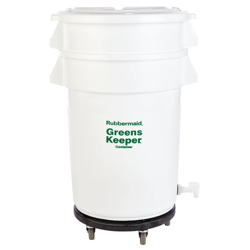Rubbermaid FG263600WHT BRUTE Greenskeeper Vegetable Crisper Container with Lid and Dolly 32 Gal. - White
