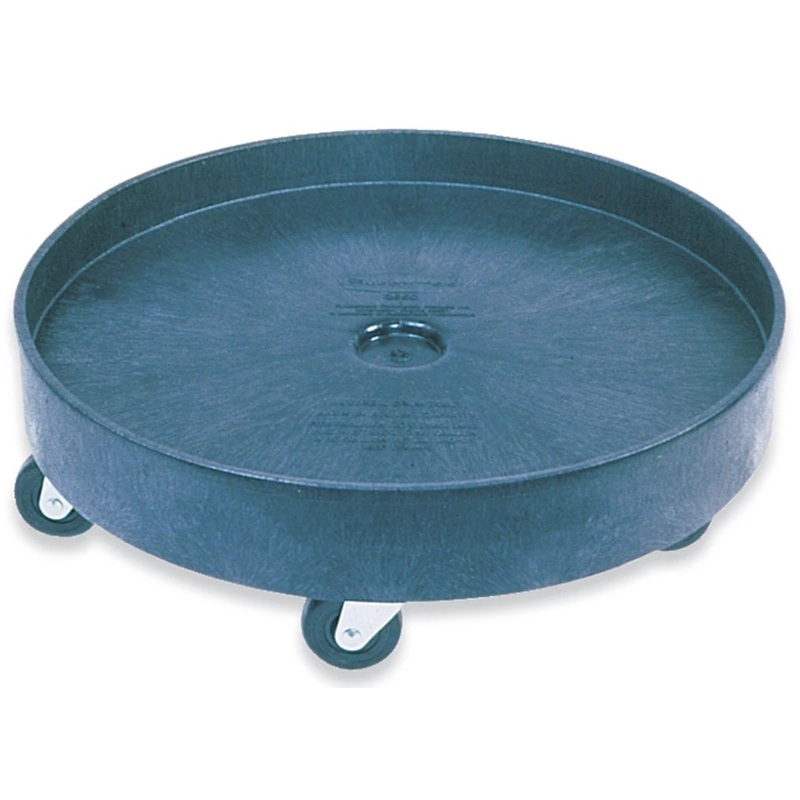 Rubbermaid FG265000BLA Round Plastic Universal Drum Trash Can Dolly with flat Center 24-3/8"D x 7-1/7"H - Black - 500 lb/Capacity