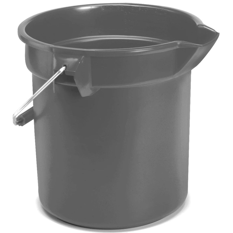 Rubbermaid FG296300GRAY BRUTE Plastic Round Bucket with Molded-In Graduations 10-1/2" dia. x 10-1/4"H - 10 Qt. - Gray