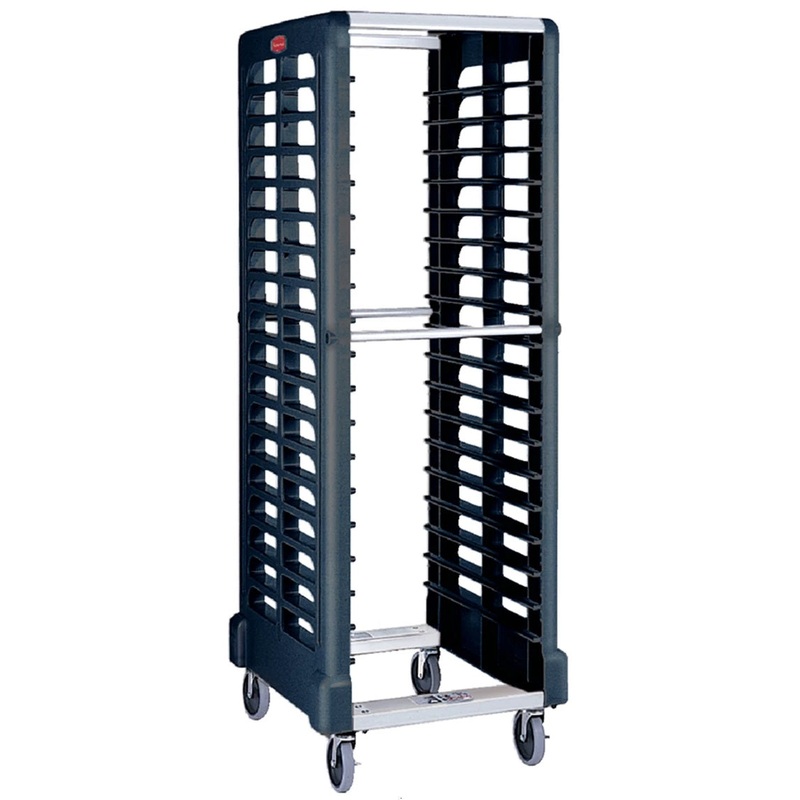 Rubbermaid FG332000BLA Max System Heat-Resistant Plastic End Load Mobile Food Boxes / Sheet Pan Rack 67-7/8"H -18 Pan/Capacity - Black - Unassembled