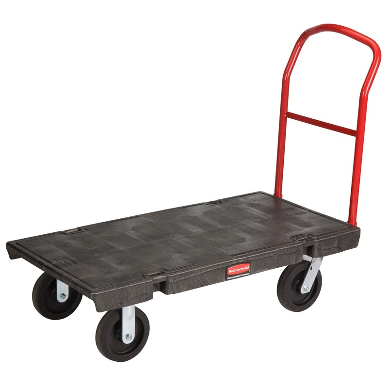 Rubbermaid FG443600BLA Single Handle Heavy-Duty Platform Truck with Tie Downs 48" x 24" - Black - 2000 lb. Capacity