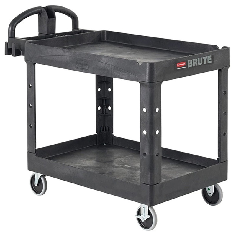 Rubbermaid FG450088BLA Small Size (2) Lipped Shelf Utility Cart with Ergonomic Handle 39"L x 17-7/8"D x 33-1/4"H - Black - 500 lb. capacity