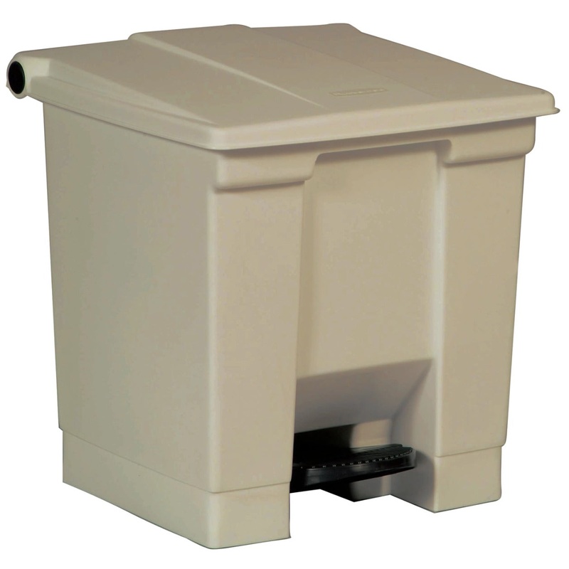Rubbermaid FG614300BEIG Plastic Rectangular Front Step-On Container / Trash Can 8 Gal. - Beige