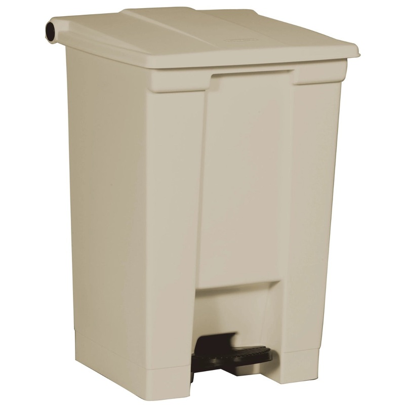 Rubbermaid FG614400BEIG Plastic Rectangular Front Step-On Container / Trash Can 12 Gal. - Beige