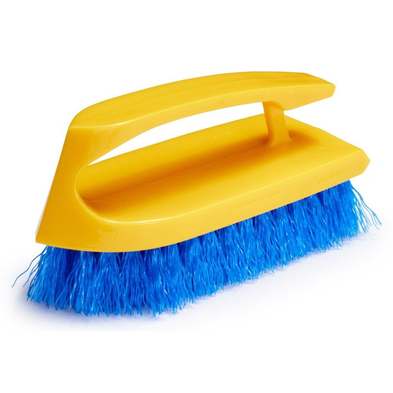 Rubbermaid FG648200COBLT Iron Handle Scrub Brush with Cobalt Blue Polypropylene Bristles and Yellow Plastic Block 6"L