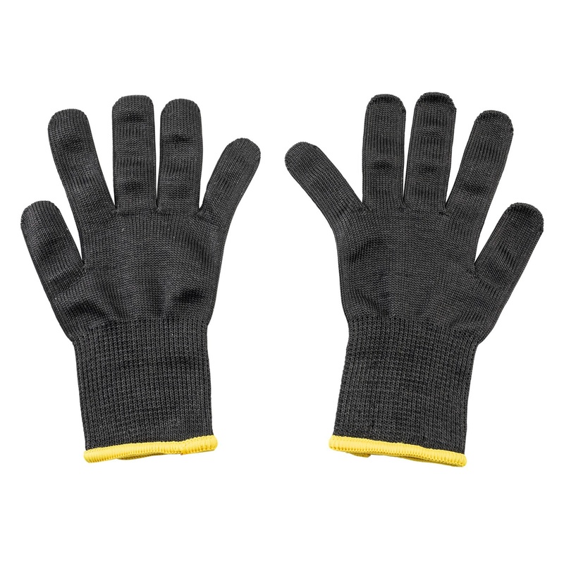 TableCraft 11208 The Protector Ambidextrous Blended Material Cut Resistant Glove - Black w/ Yellow Wrist Band - Small - 1/Pair