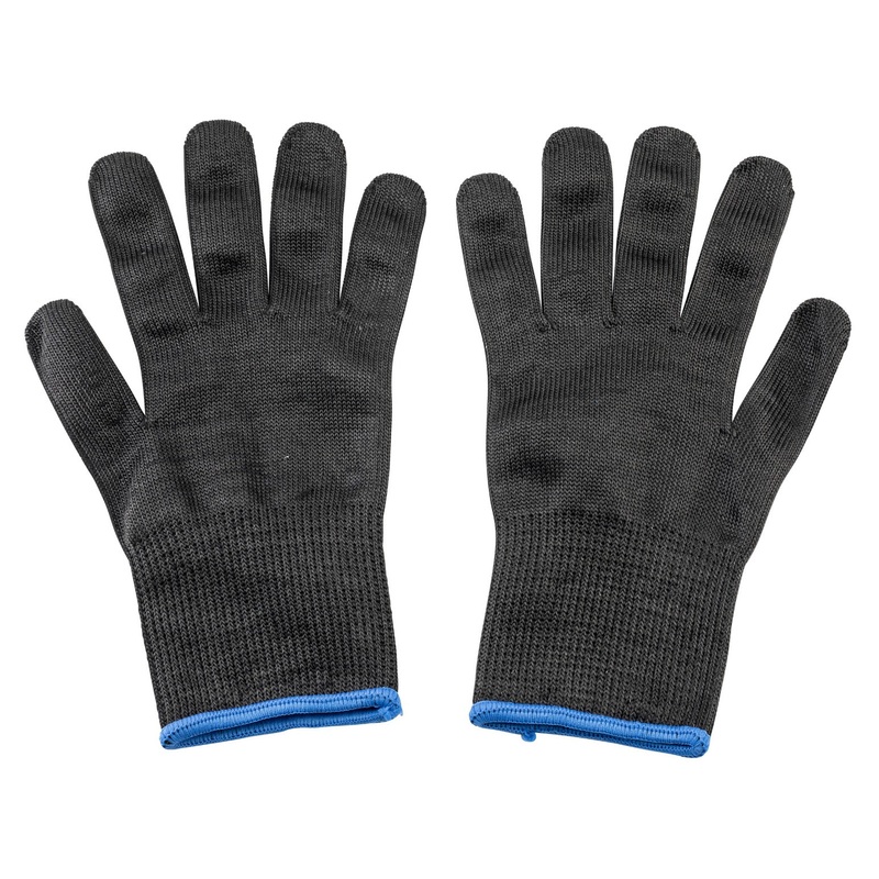 TableCraft 11210 The Protector Ambidextrous Blended Material Cut Resistant Glove - Black w/ Blue Wrist Band - Large - 1/Pair