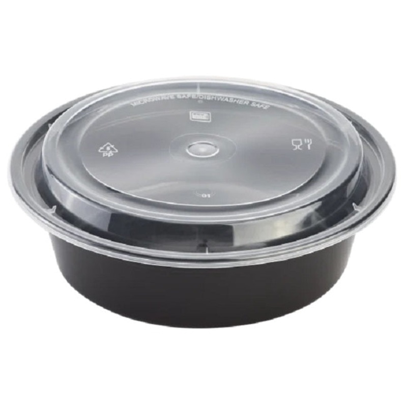 Karat IM-FC4032 Black Plastic Round Microwaveable Takeout Food Container & Clear Lid 32 oz. - 150 Sets/Case