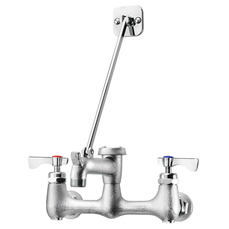 Krowne 16-127 Royal Series Wall Mount Service Sink Faucet with 8" Centers, 6-1/2" Cast Spout with Pail Hook & Hose Thread, Wall Brace, Vacuum Breaker, and Lever Handles