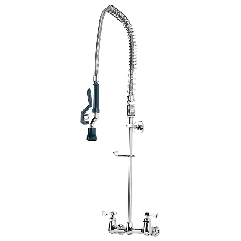 Krowne 17-108WL Royal Series Wall Mount Pre-Rinse Faucet 36"H with 8" Centers - Includes Hose with 15" Overhang & 1.2 GPM Spray Head