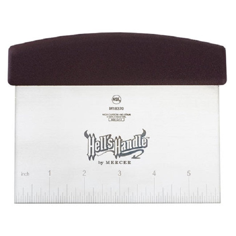 Mercer Culinary M18370 Hell's Handle Bench Scraper / Ruler High Heat Dough Cutter / Scraper with Burgundy Textured Handle and 3-1/2" x 5-7/8" Stainless Steel Blade 5" x 6"OA