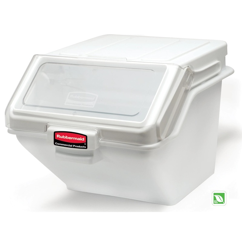 Rubbermaid FG9G5800WHT ProSave Safety Storage Shelf Ingredient Bin with Sliding Lid & Scoop - 12.6 Gallon / 200 Cup Capacity