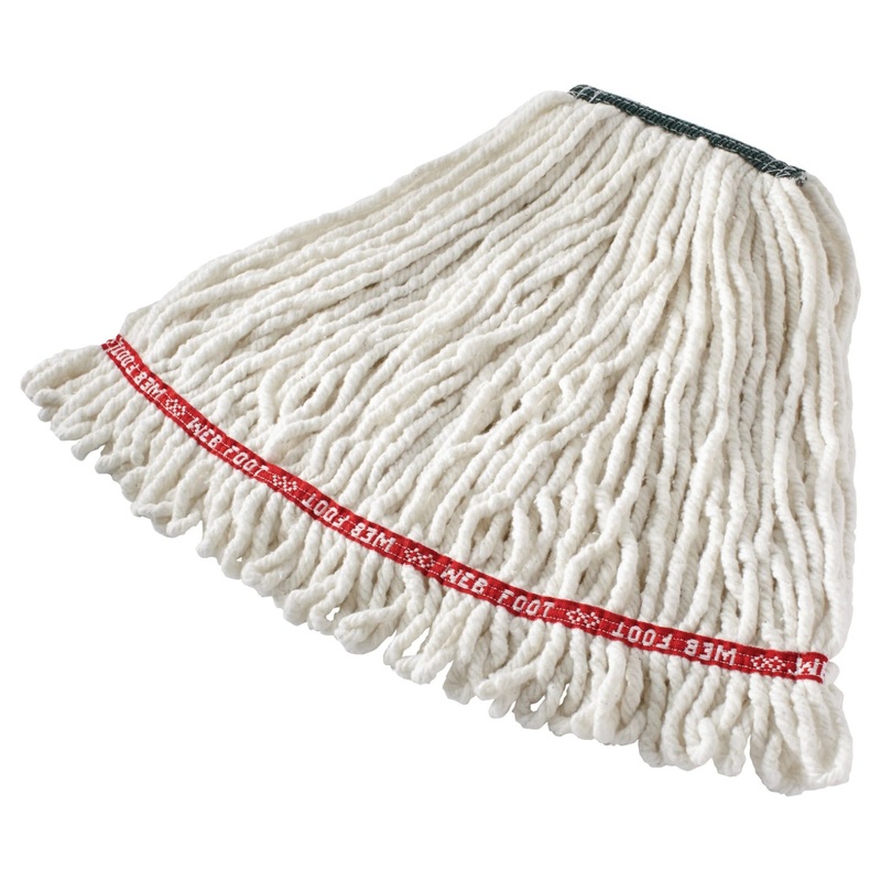 Rubbermaid FGA21206WH00 Web Foot Medium Cotton/Synthetic Blend Shrinkless Wet Mop Head with 1" Headband & Looped End 20 oz. - White