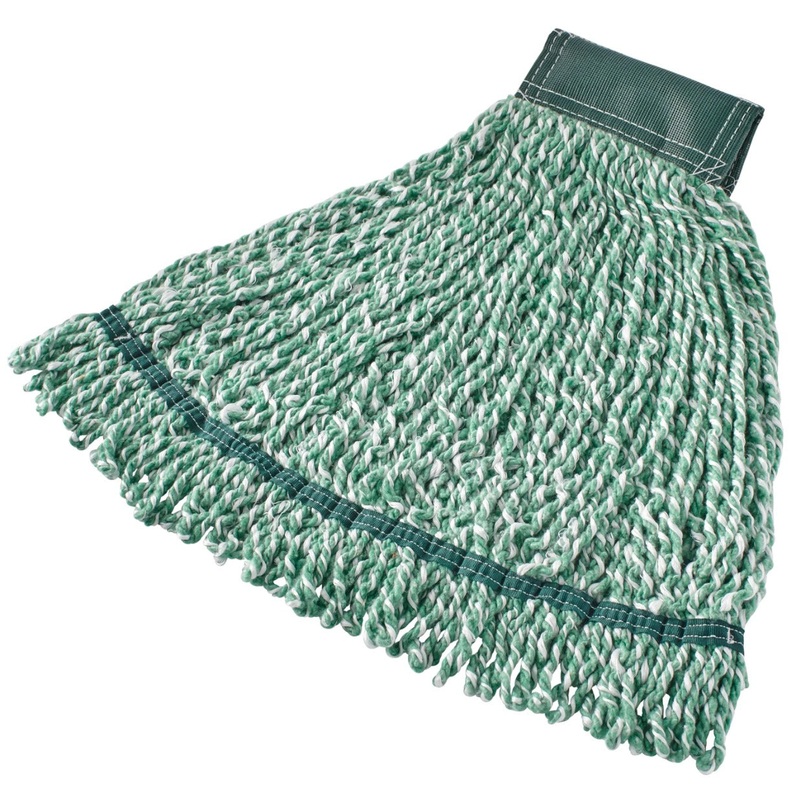 Rubbermaid FGA85206GR00 Web Foot Medium Microfiber/Poly Blend String Wet Mop Head with 5" Headband & Looped End 20 oz. - Green