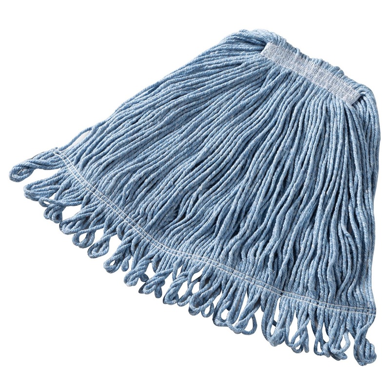 Rubbermaid FGD21206BL00 Super Stitch Medium Cotton/Synthetic Blend Wet Mop Head with 1" Headband & Looped End 20 oz. -Blue