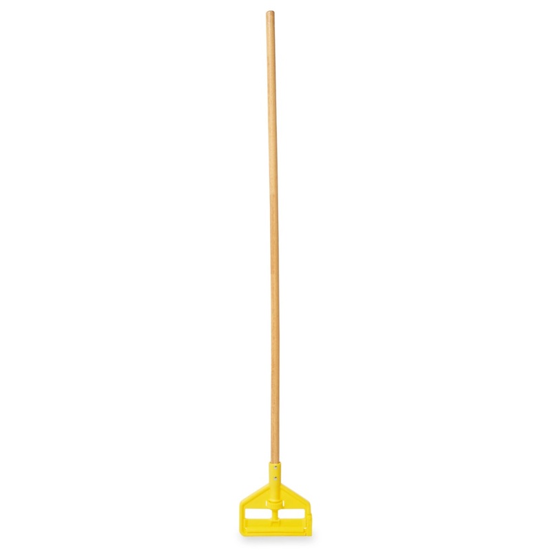 Rubbermaid FGH115000000 Invader Wood Wet Mop Handle with Side-Gate Style Yellow Plastic Head 54"L - Brown - for use with 1" Headbands only