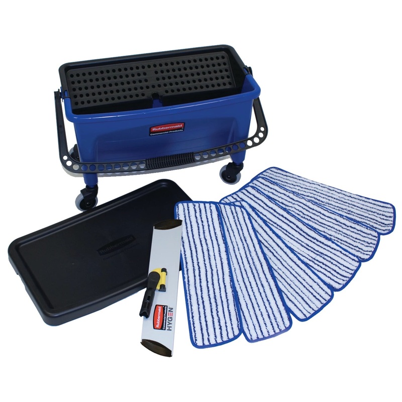 Rubbermaid FGQ050000000 Microfiber Floor Finishing System with Bucket, Frame & Pads - Blue